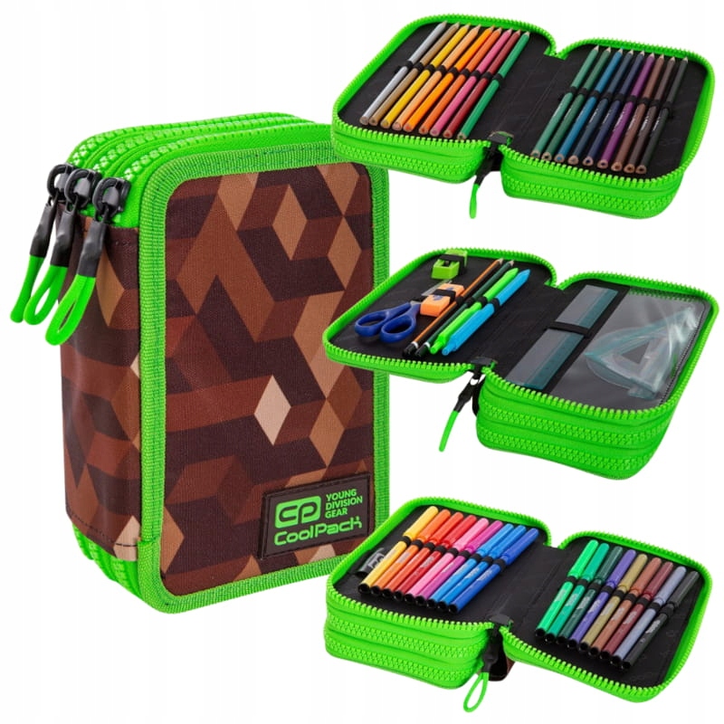 CoolPack Jumper 3 City Jungle školský trojitý peračník s vybavením 19,5×12,5×6,5 cm