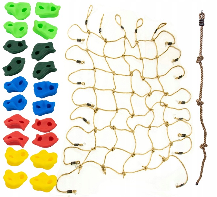 SET lezecká sieť + kamene + lano pre deti 150×200 cm, 20 kameňov, záhradné ihrisko 4iQ