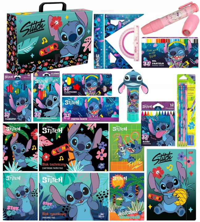 Stitch školský štartovací set 21 dielov XXL – kompletná výtvarná a školská sada Patio St. Majewski