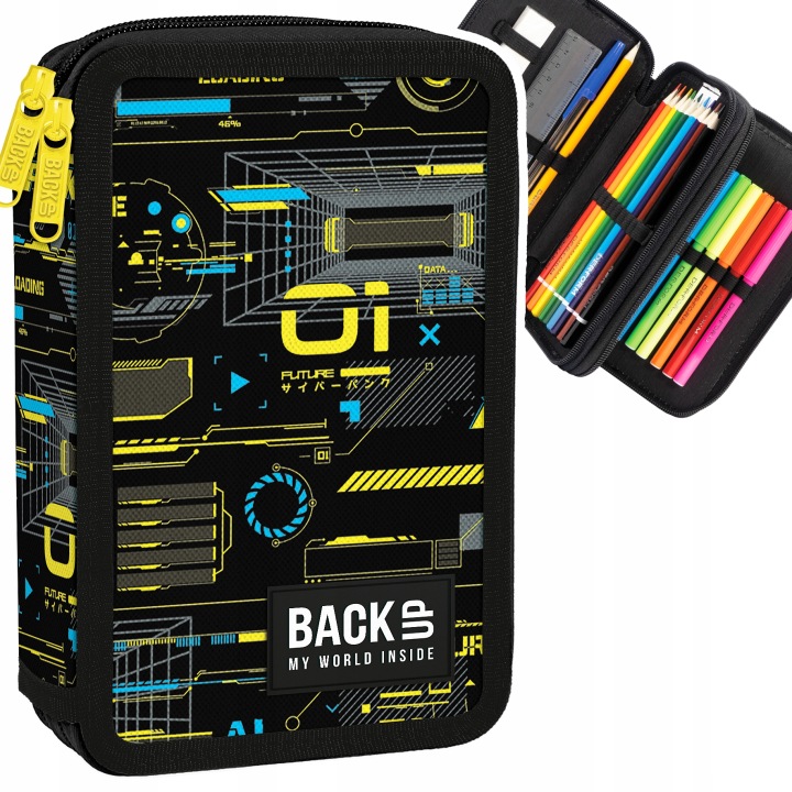 Školský peračník BackUP Cyber Attack s dvoma priehradkami pre chlapca 20×13×5 cm