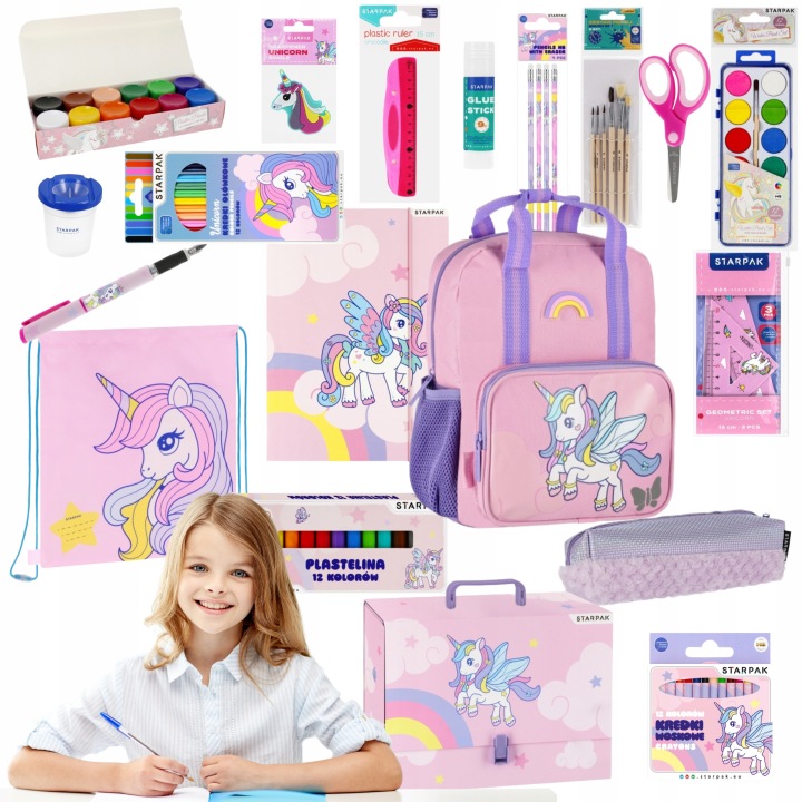 STARPAK Unicorn školská sada pre dievčatá 19 dielov s batohom a peračníkom pre 1. ročník