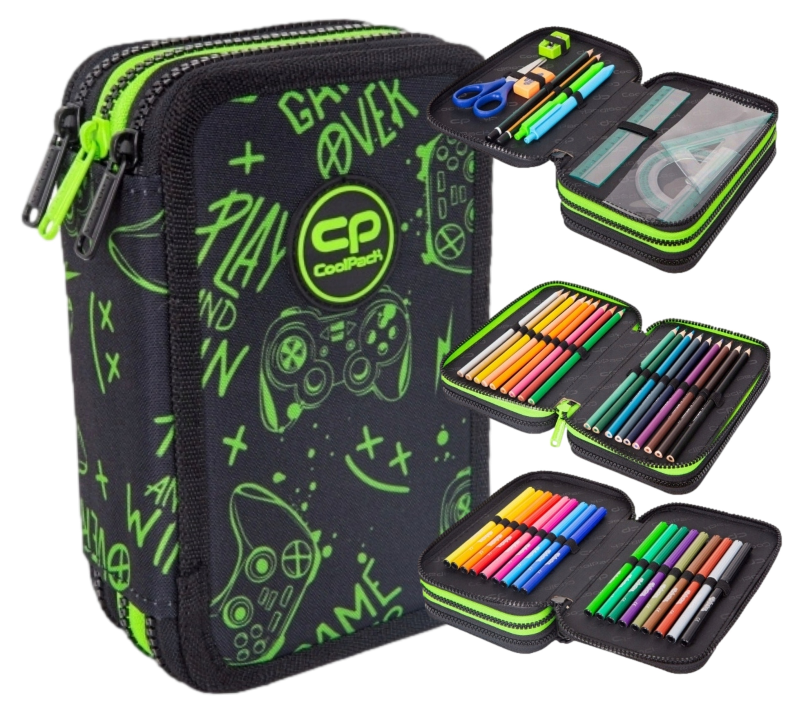 Trojkomorový školský peračník CoolPack Jumpe EQUIPMENT 22×15×7 cm