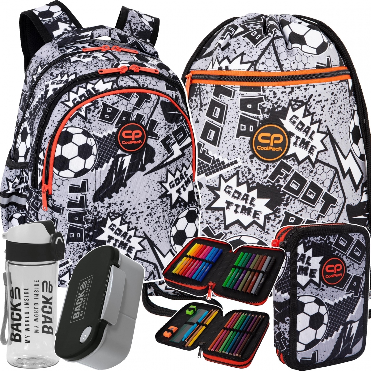 CoolPack Futbalový školský batoh 5v1 F048710 pre chlapcov 21 l s peračníkom, fľašou a obedárom