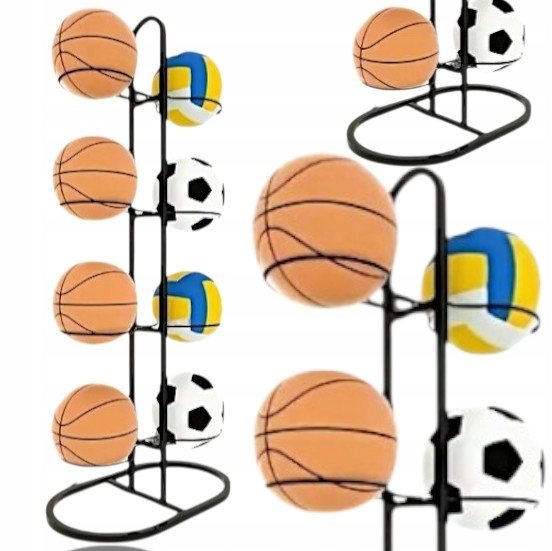 Stojan na 8 lôpt z ocele – obojstranný organizér na basketbalové, futbalové a volejbalové lopty čierny
