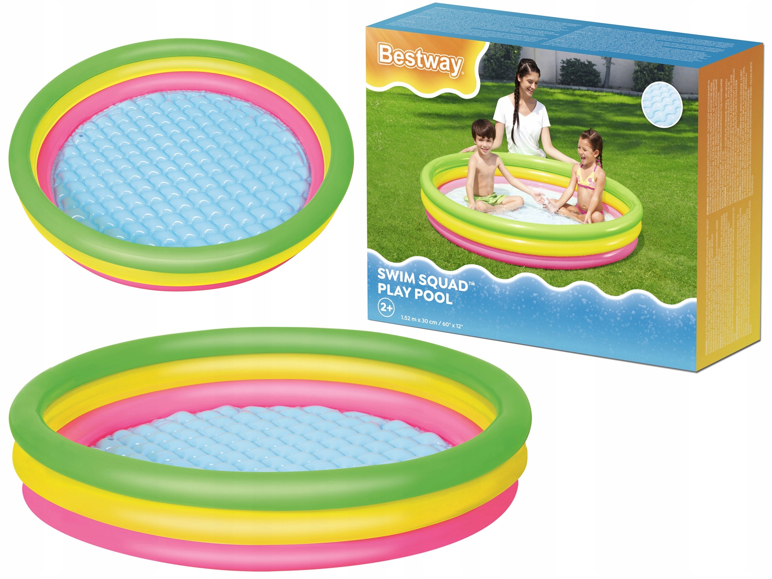Bestway 51103 – farebný nafukovací detský bazén s mäkkým dnom 152 × 30 cm, 211 l