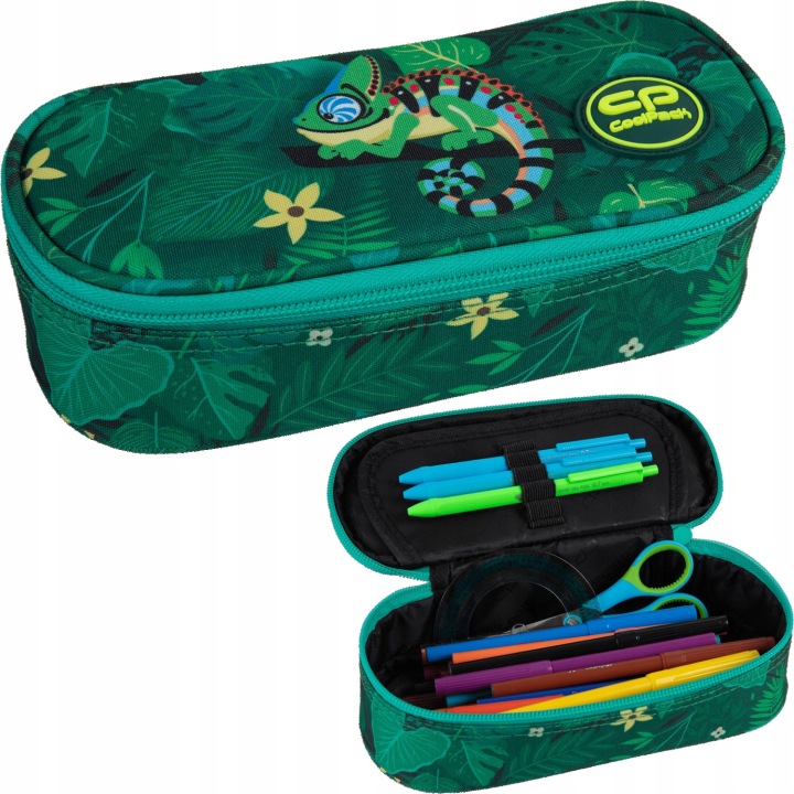 Coolpack Campus Pencil Case Tube Green Chameleon Tropic 22×10×6 cm – jednopriehradkový školský peračník