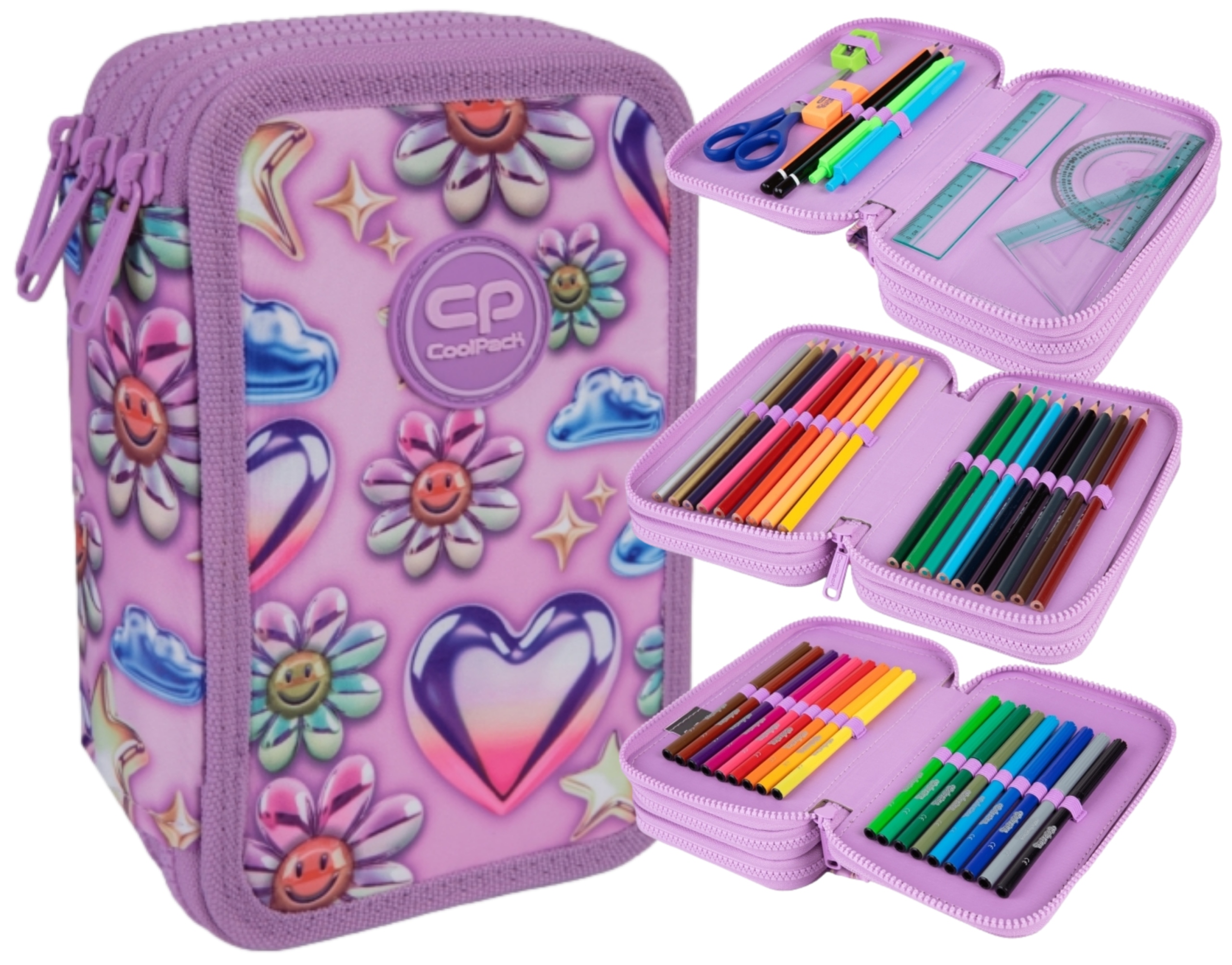 CoolPack Jumper 3 trojitý rozkladací školský peračník s balónmi 19,5×12,5×6,5 cm