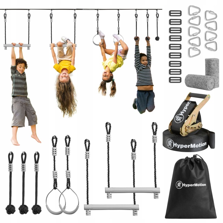 HyperMotion Ninja prekážková dráha Slackline set 7 prekážok – záhradná prekážková zostava pre deti a dospelých