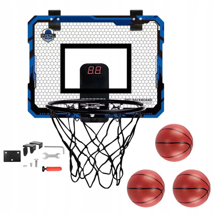 Mini basketbalový kôš na dvere SP03 s elektronickým počítadlom bodov a 3 loptami