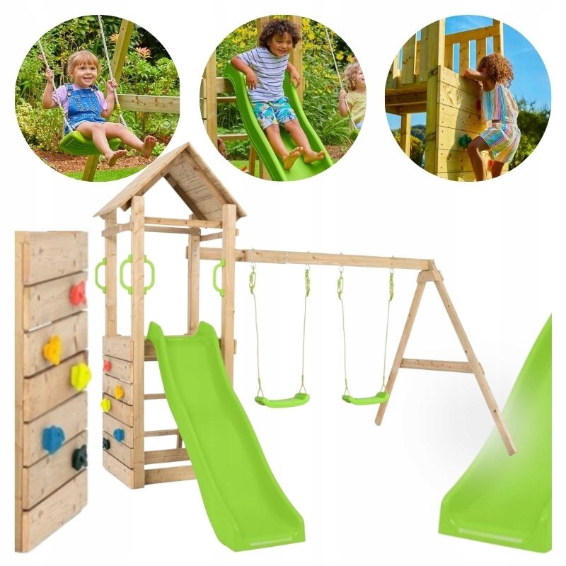 Drevené ihrisko TP Toys 5v1 – veža, 175 cm šmýkačka, 2 hojdačky, lezecká stena a pieskovisko