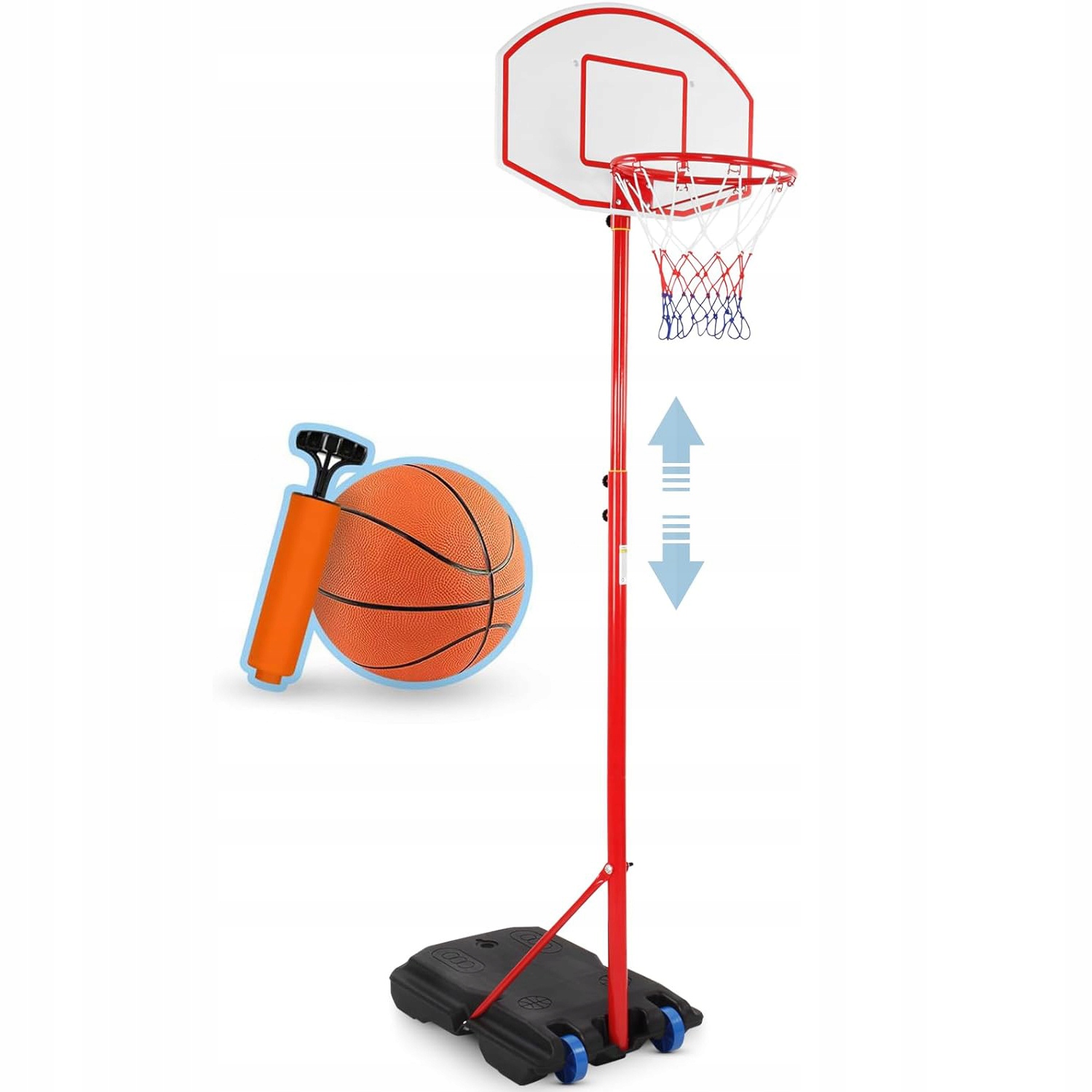 Detský basketbalový kôš INFANTASTIC® nastaviteľný 148–200 cm s loptou, pumpou a kolieskami