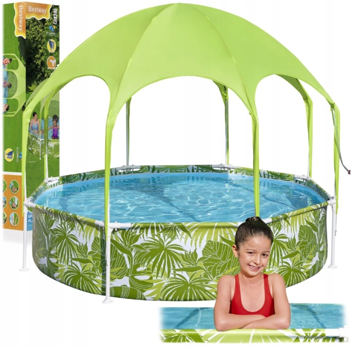 Bestway Splash in Shade 56432 – rámový bazén s UV prístreškom a postrekovačom 244 × 51 cm, 1688 l