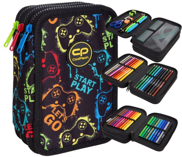 Trojkomorový školský peračník CoolPack Jumper 3 X-PLAY pre chlapca s vybavením 19,5×12,5×6,5 cm