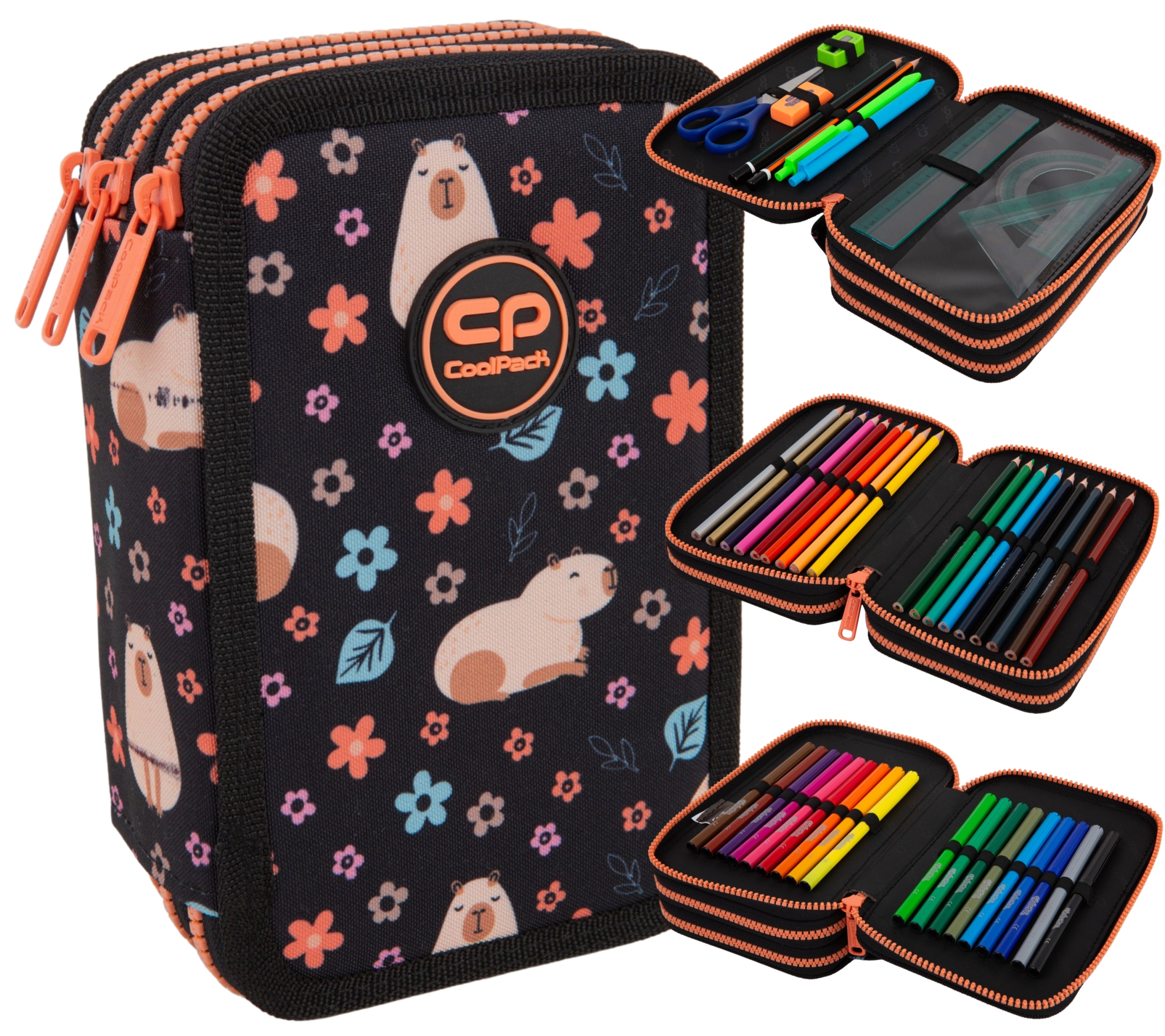 Trojkomorový školský peračník s vybavením COOLPACK Capybara pre chlapcov