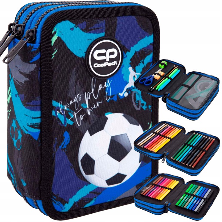 Trojitý peračník s vybavením Jumper 3 COOLPACK Football Navy 19,5×12,5×6,5 cm