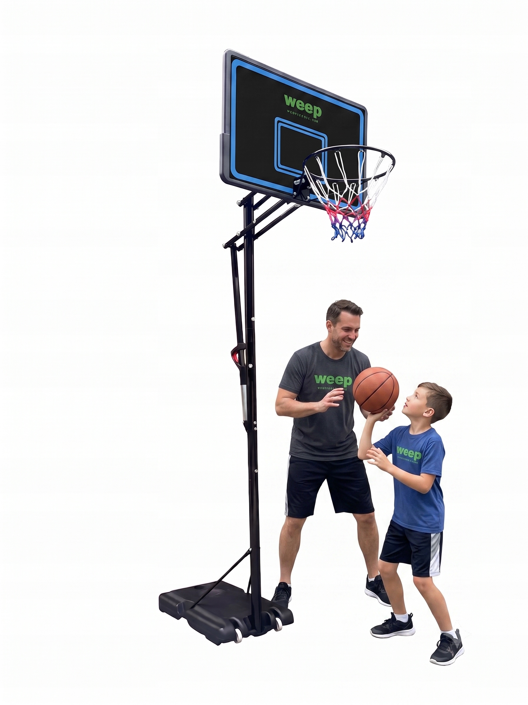 Basketbalová súprava WEEP M055 nastaviteľná 230–305 cm s doskou 110 × 70 cm a mobilným stojanom