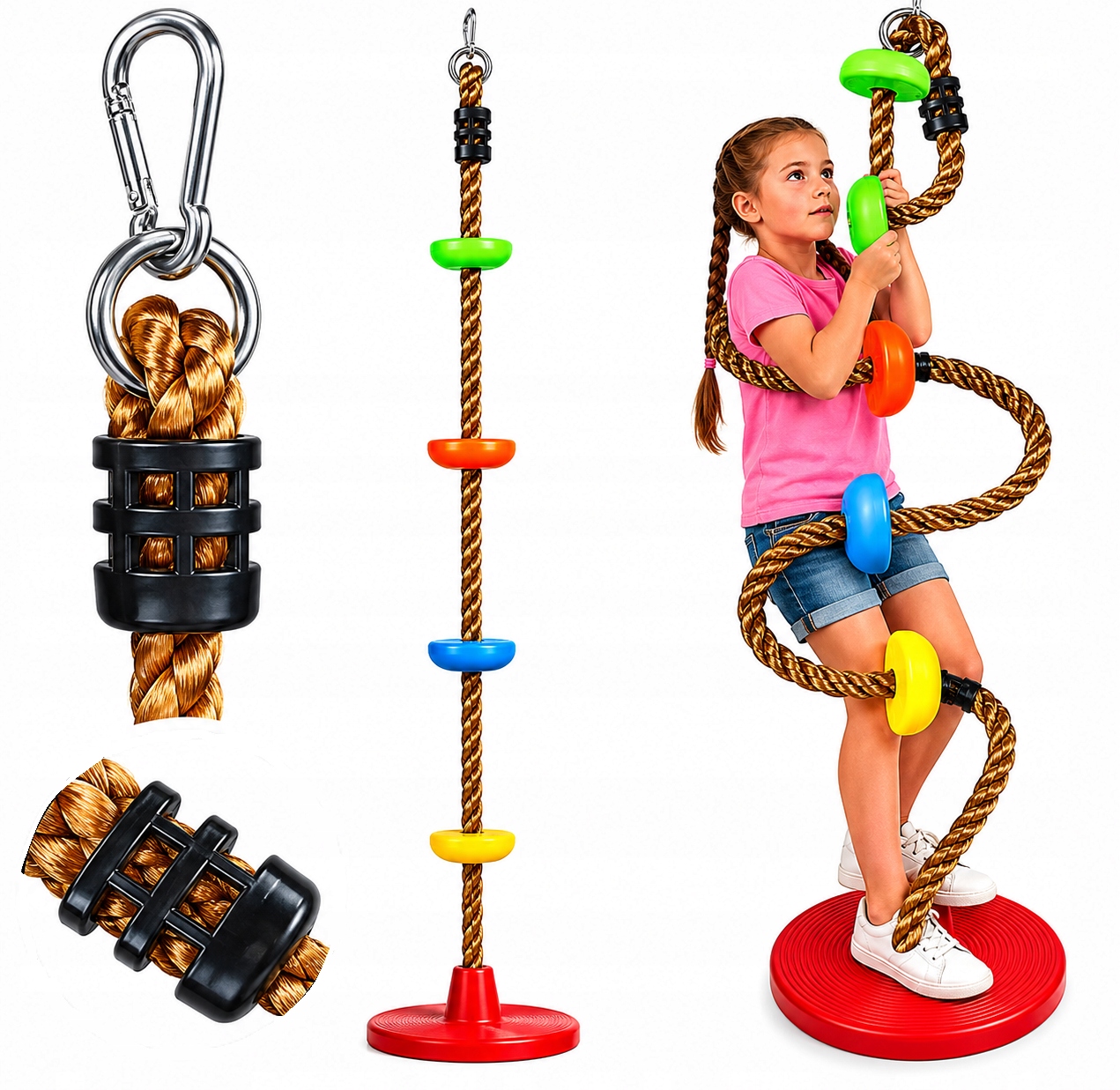 Lezecké lano pre deti 2v1 – hojdačka + lezecký disk, 200 cm, nosnosť 100 kg, MTA Andre Garden