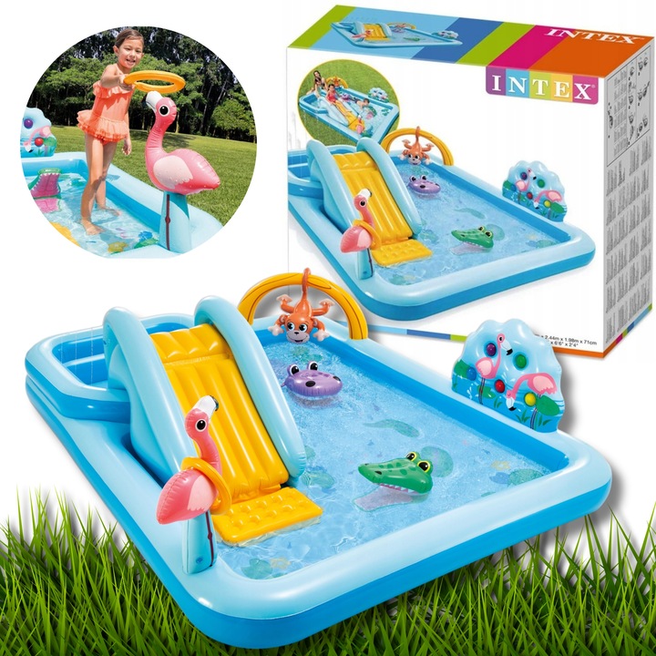 Intex Jungle Adventure Play Center 57161 – nafukovacie vodné ihrisko s bazénom, šmýkačkou a fontánou 244 × 198 × 71 cm