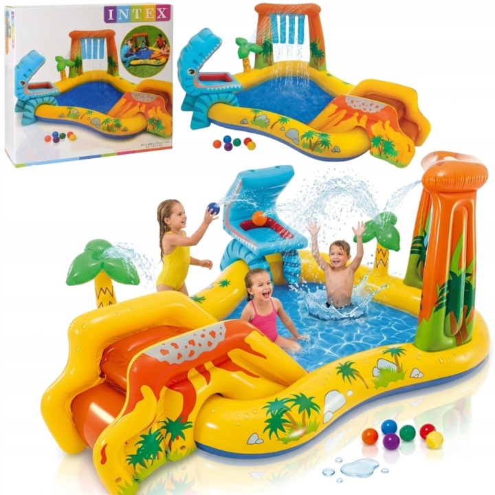 Intex Dinosaur Play Center 57444 – nafukovacie vodné ihrisko s bazénom, šmýkačkou a vodnou sprchou 249 × 191 × 109 cm