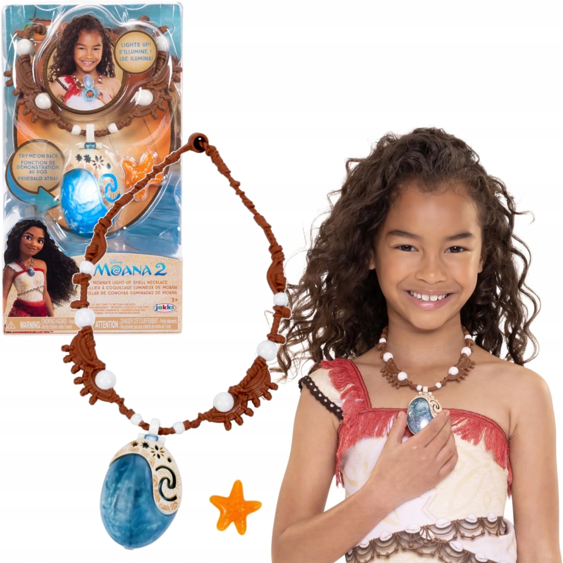Disney Moana 2 svietiaci náhrdelník Sea Star 23761 – otváracia mušľa so svetelnou morskou hviezdicou
