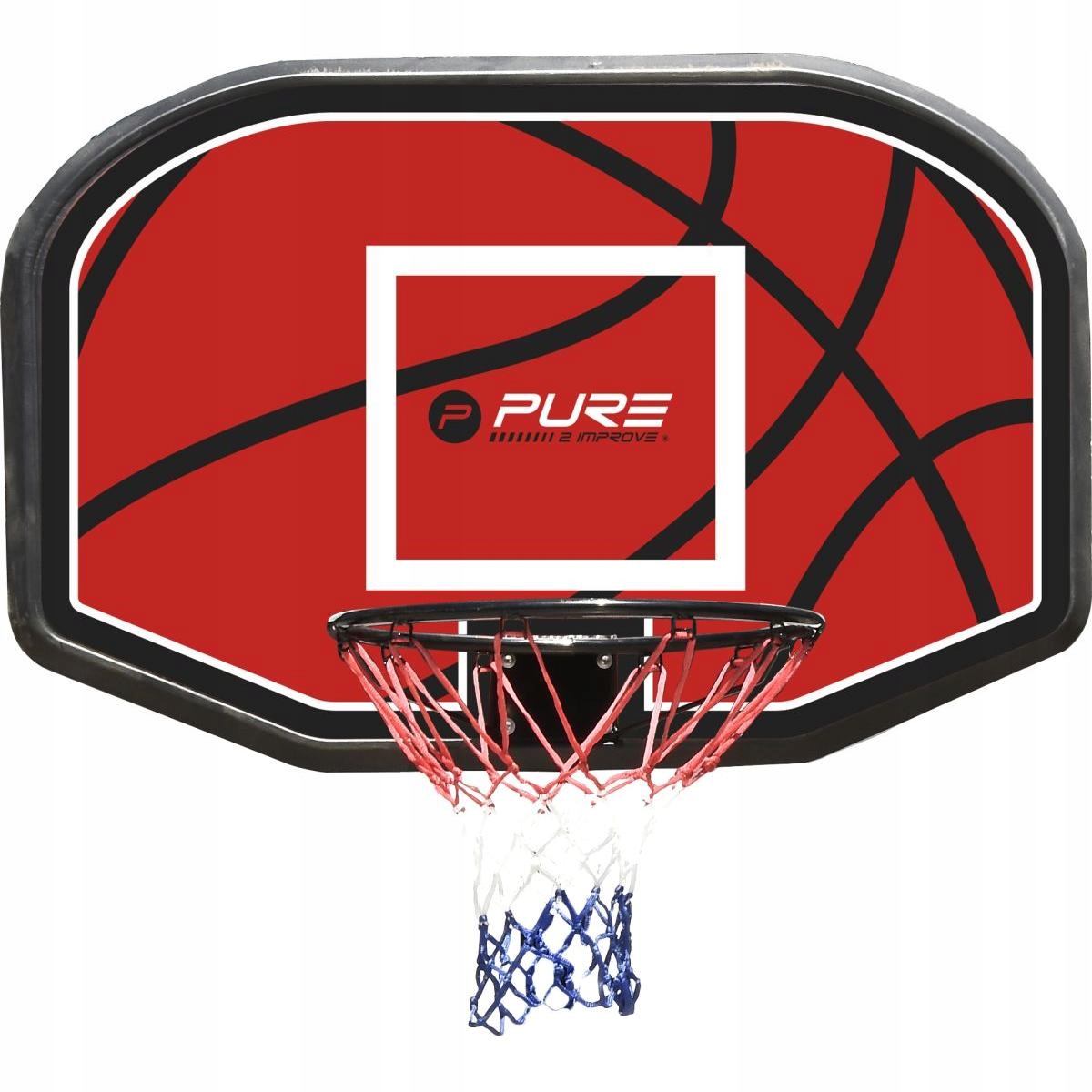 Basketbalová doska Pure2Improve 110 × 73 cm s obručou 45 cm a sieťou na stenu