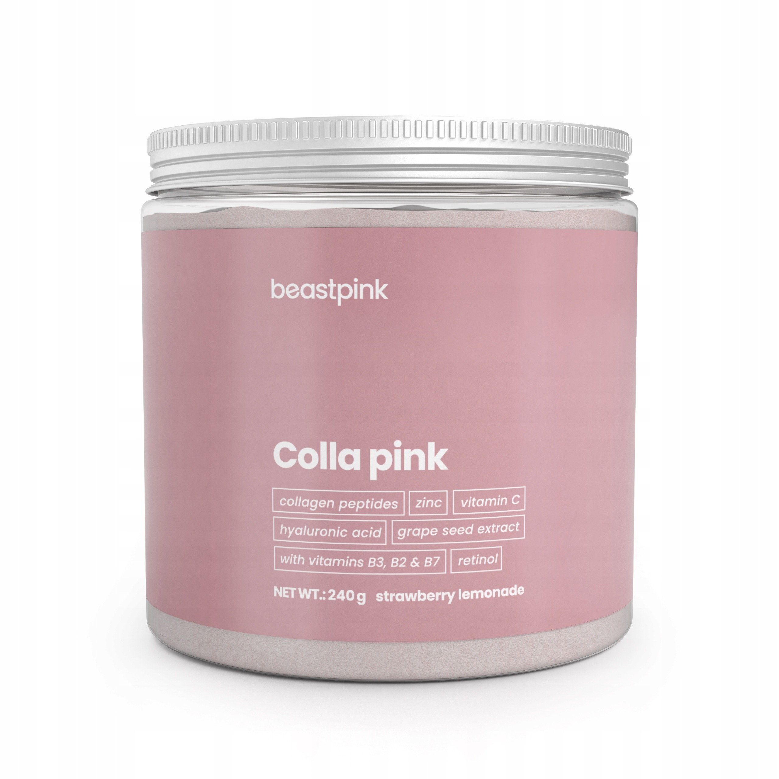 KOLAGÉN PRE ŽENY COLLA PINK BEZCUKROVÝ PRÁŠOK 240g Jahoda – BeastPink