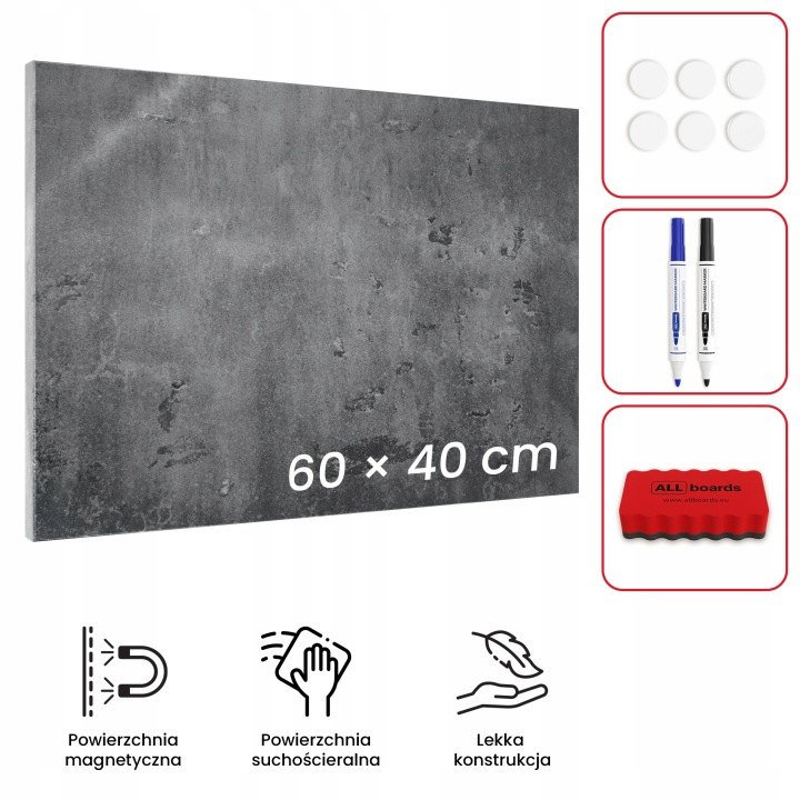 Magnetická tabuľa ALLboards MetalBoards betón 60 × 40 cm