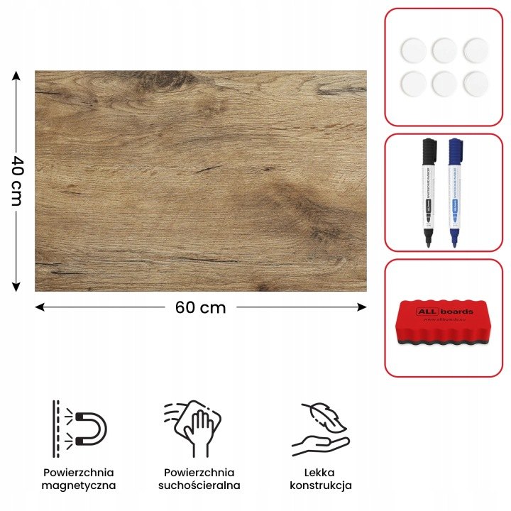 Magnetická tabuľa ALLboards MetalBoards drevo 60 × 40 cm