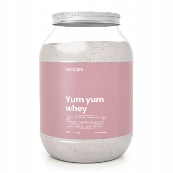 YUM YUM SRVÁTKOVÝ PROTEÍN PRE ŽENY 1000g Jahoda – BeastPink