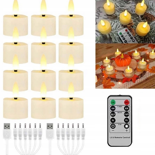 Akumulátorové LED sviečky s diaľkovým ovládaním, 12 kusov