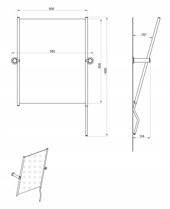 Výklopné zrkadlo ANDEX 809CC s držadlom 50 × 60 cm