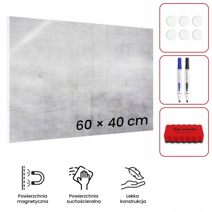 Magnetická tabuľa ALLboards METALboards cement 60 × 40 cm