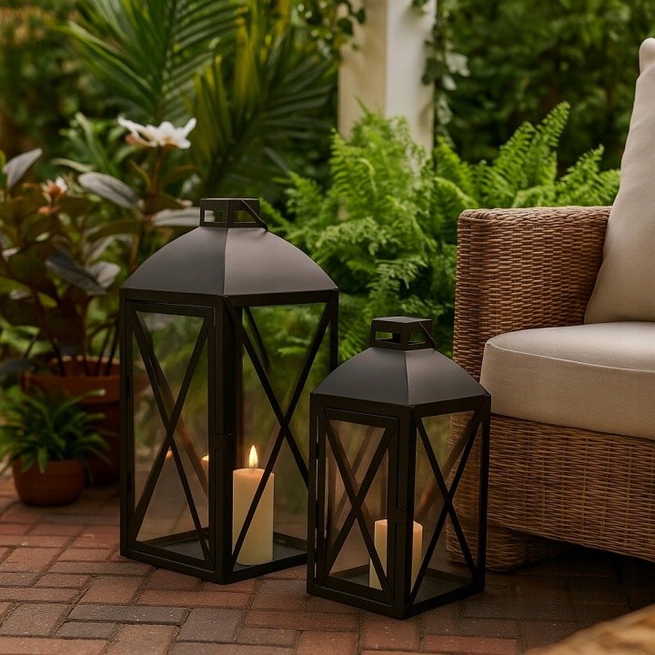 Dva čierne lampáše Altom Design 29 a 38 cm