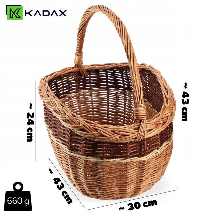 Kadax K9162 ručne pletený prútený košík, 43 × 30 × 43 cm