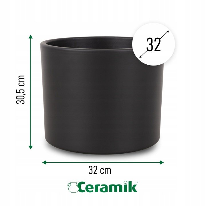 Čierny matný keramický obal Ceramik 30,5 × 32 cm