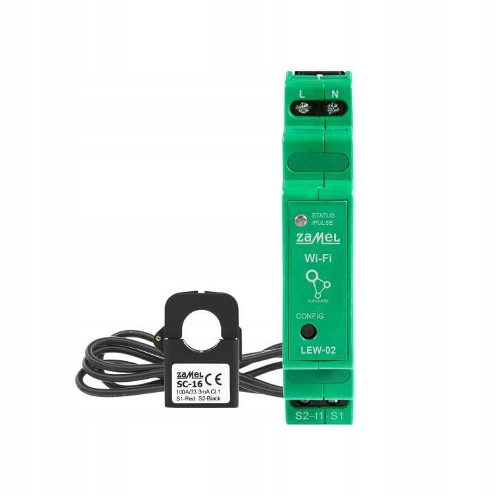 Jednofázový monitor energie SUPLA LEW-02 s transformátorom SC-16