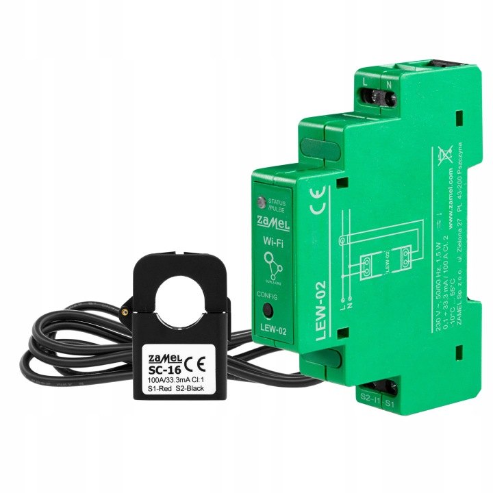 Jednofázový monitor energie SUPLA LEW-02 s transformátorom SC-16
