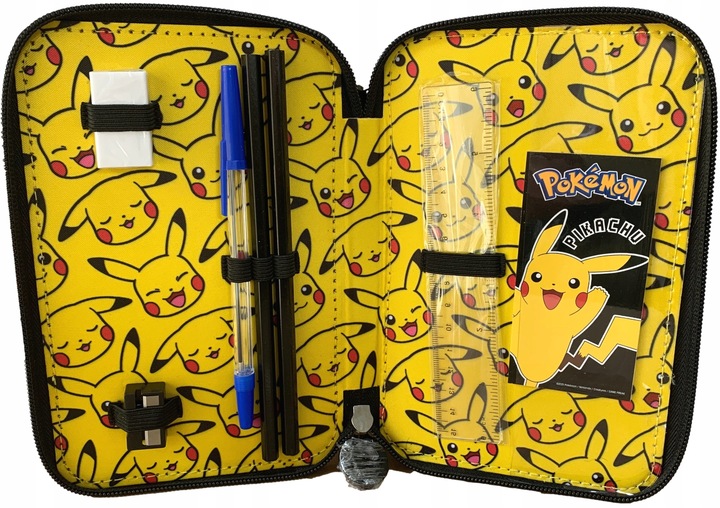 Školský penačník trojitý rozkladací s vybavením pokémon pikachu