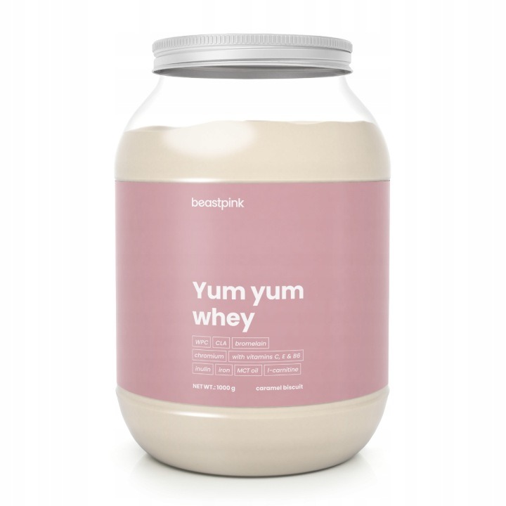 YUM YUM SRVÁTKOVÝ PROTEÍN PRE ŽENY 1000g Karamelová sušienka – BeastPink