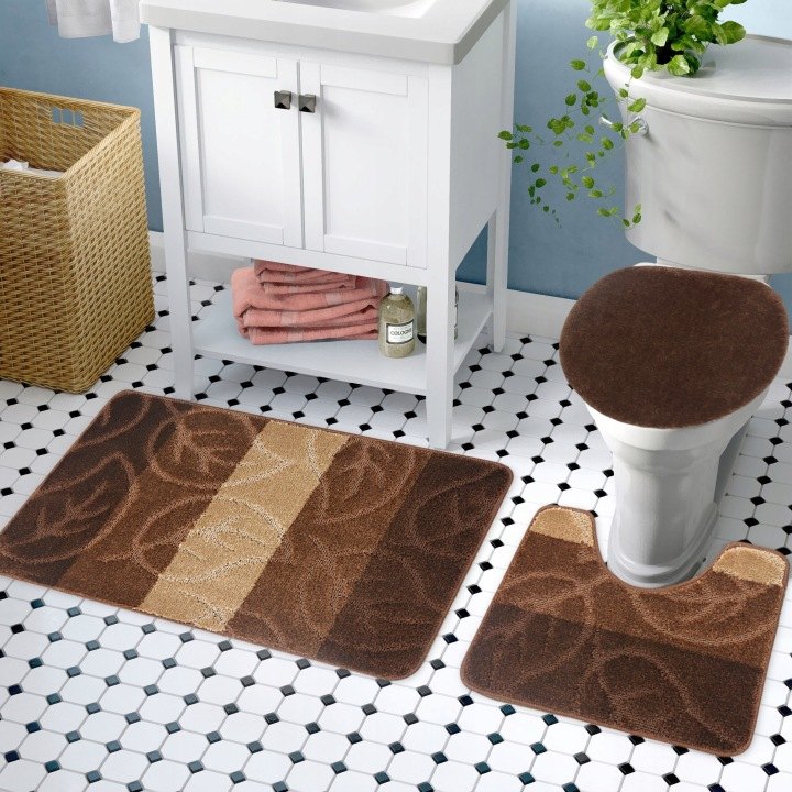 Decorator Home Leaves hnedý trojdielny kúpeľňový komplet