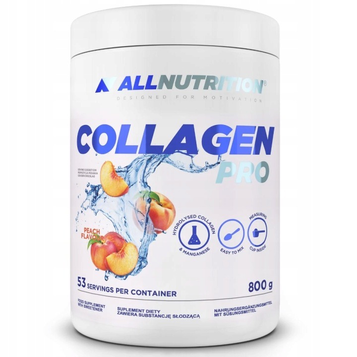 ALLNUTRITION COLLAGEN PRO 800 g – Hydrolyzovaný broskyňový kolagén, vitamíny C, D, K, vápnik a 17 aktívnych látok pre podporu kĺbov, kostí, chrupaviek a pokožky