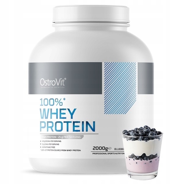 OstroVit 100% srvátkový proteín 2000 g – WPC proteínový koncentrát, BCAA, EAA, Čučoriedkový jogurt