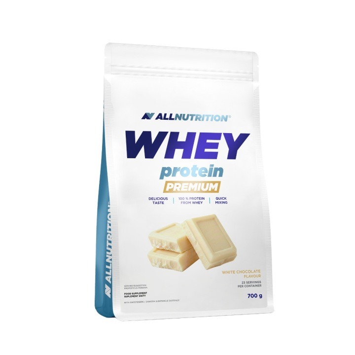 ALLNUTRITION SRVÁTKOVÝ PROTEÍN PREMIUM 700 g WPC – Biela čokoláda