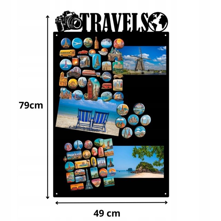 Cestovateľská tabuľa TRAVELS na magnetky 74 × 49 cm