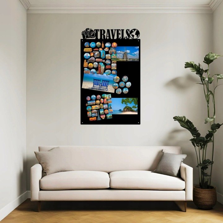 Cestovateľská tabuľa TRAVELS na magnetky 74 × 49 cm