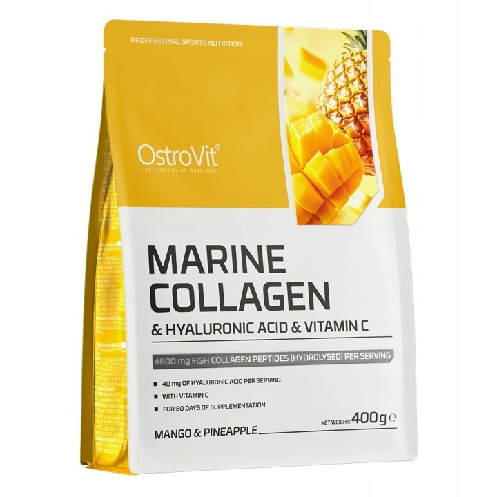 OstroVit Morský kolagén + kyselina hyalurónová + vitamín C 400 g – hydrolyzovaný rybí kolagén typu I, podpora pokožky, vlasov a kĺbov