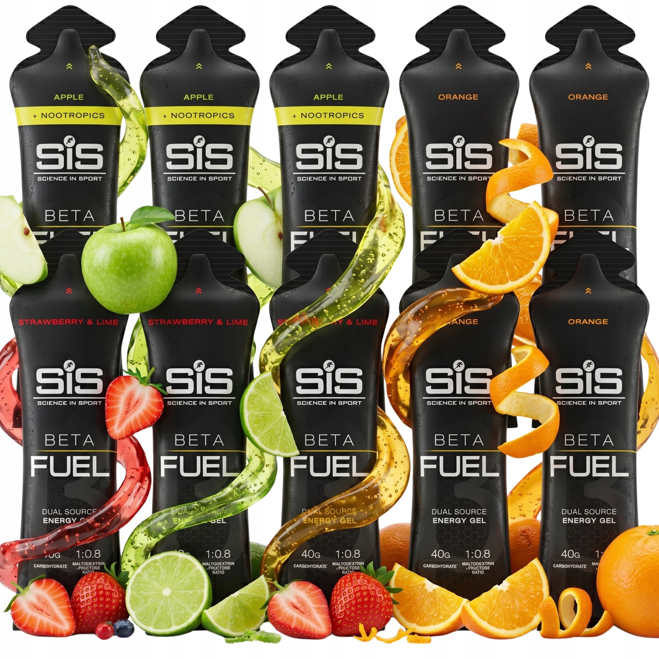 10x SiS Beta Fuel Energy Gel 60 ml – mix príchutí, vysoký obsah sacharidov pre športovcov