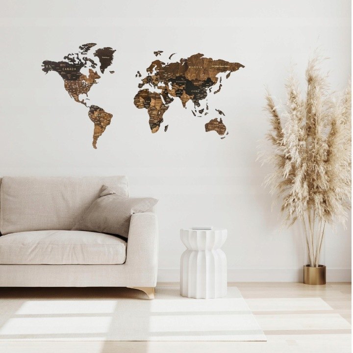 Drevená 3D mapa sveta Pinelini Wenge XL 130 × 72 cm