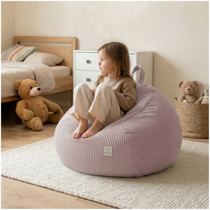 Svetloružový poťah na puf Misioo 82 × 82 × 50 cm na plyšové hračky