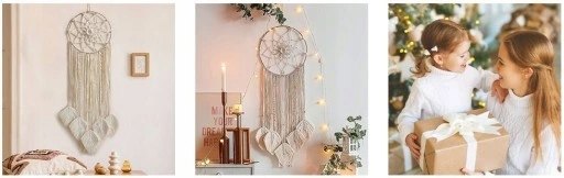Béžová nástenná makramé so strapcami 30 cm